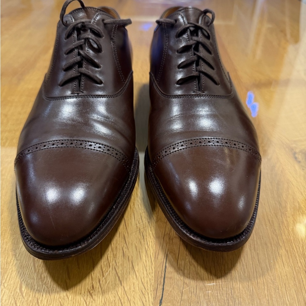 John Lobb~Men's Brown Leather Cap-Toe Oxford Shoes - Picture 6 of 8